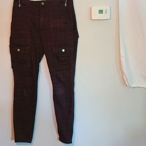 Burgundy Plaid Cargo-Style Pants